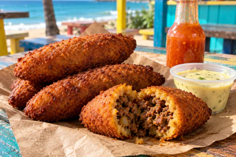 Alcapurrias de carne, receta con masa de guineo y yautía
