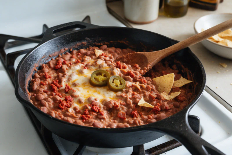 Frijoles puercos, receta norteña con chorizo y queso