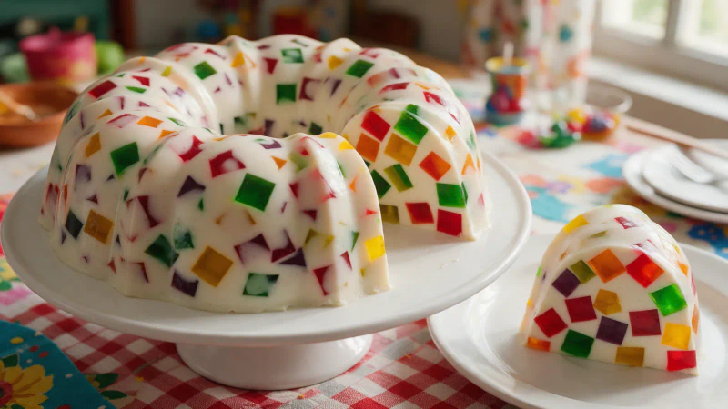 Gelatina de mosaico con leche, receta que desmolda entera