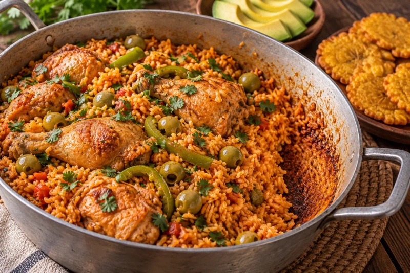 Locrio de pollo dominicano, receta en caldero con concón
