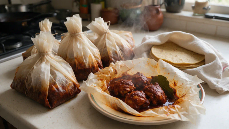 Mexican Mixiotes, Chicken Steamed in Chile Adobo Parcels