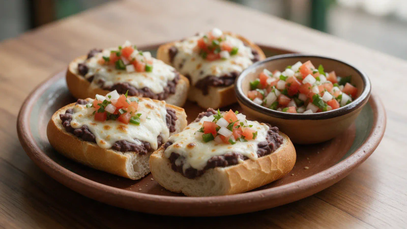 Molletes mexicanos, receta con frijoles y queso gratinado
