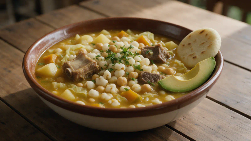 Mute santandereano, receta para 12 con maíz trillado y callo
