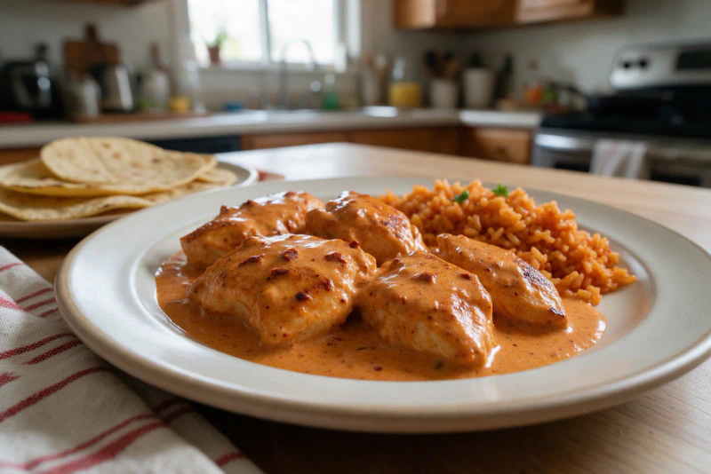 Pollo al chipotle en crema, receta jugosa que no se corta