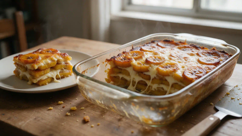 Torta de plátano maduro venezolana con queso y papelón