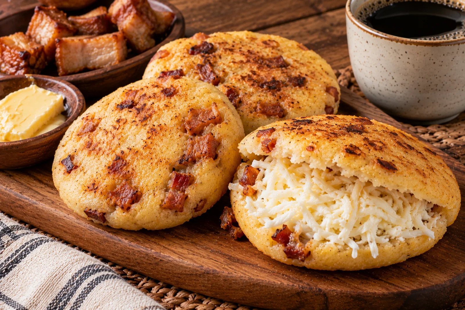 Arepas de chicharrón venezolanas, proporción, sal y punto