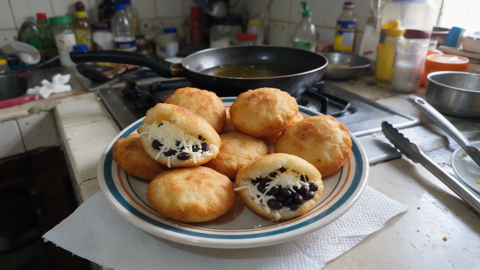 Arepas fritas venezolanas que se inflan para rellenar