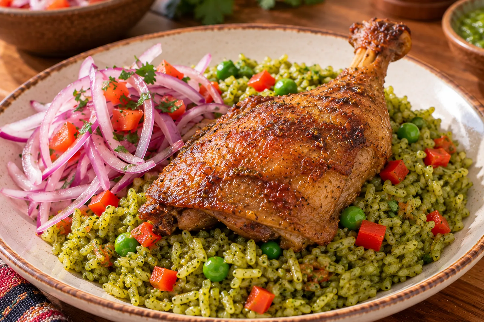 Arroz con pato peruano a la chiclayana, verde de culantro