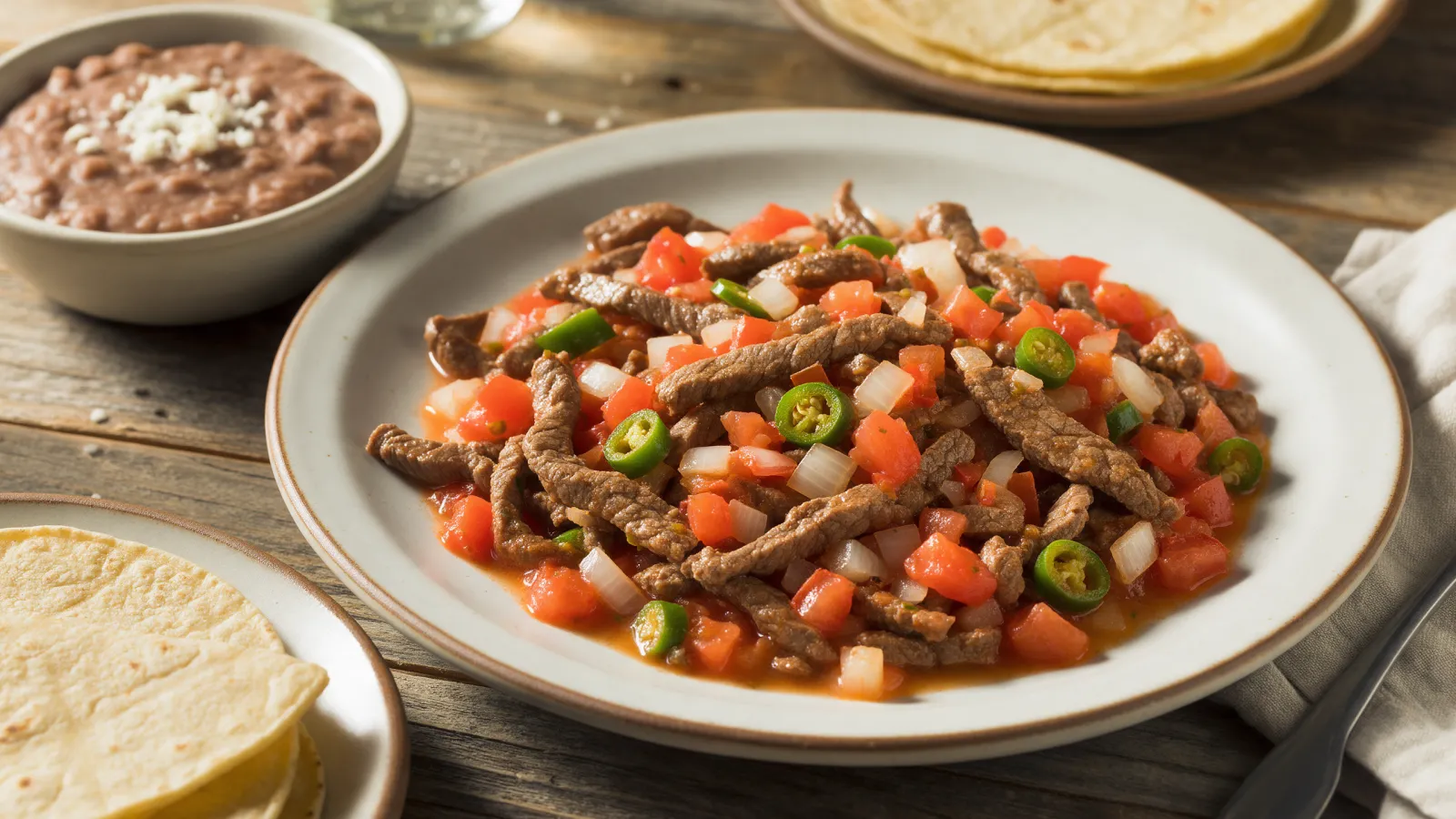 Bistec a la mexicana jugoso