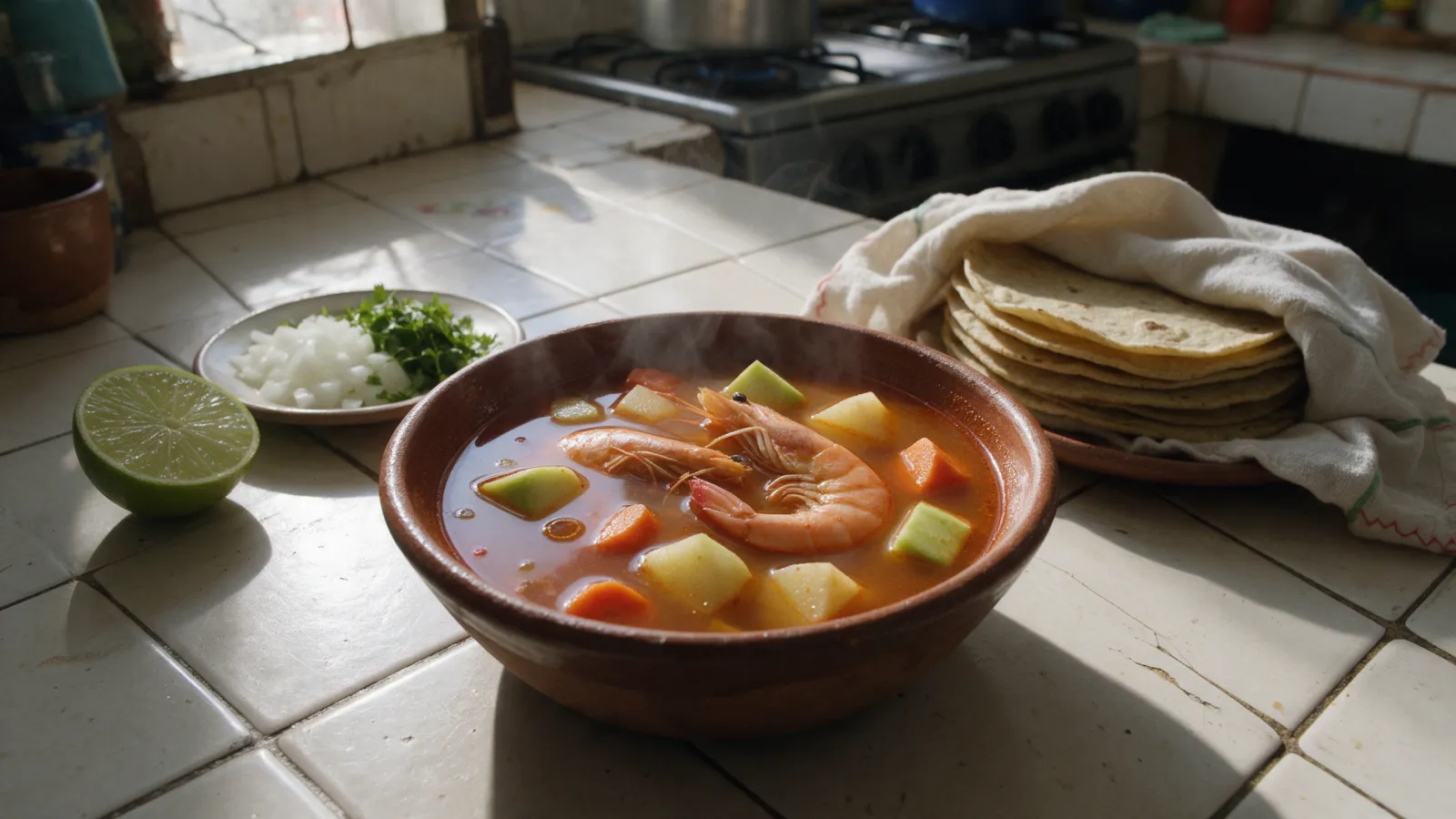 Caldo de camarón, receta con camarón fresco, seco y cáscaras
