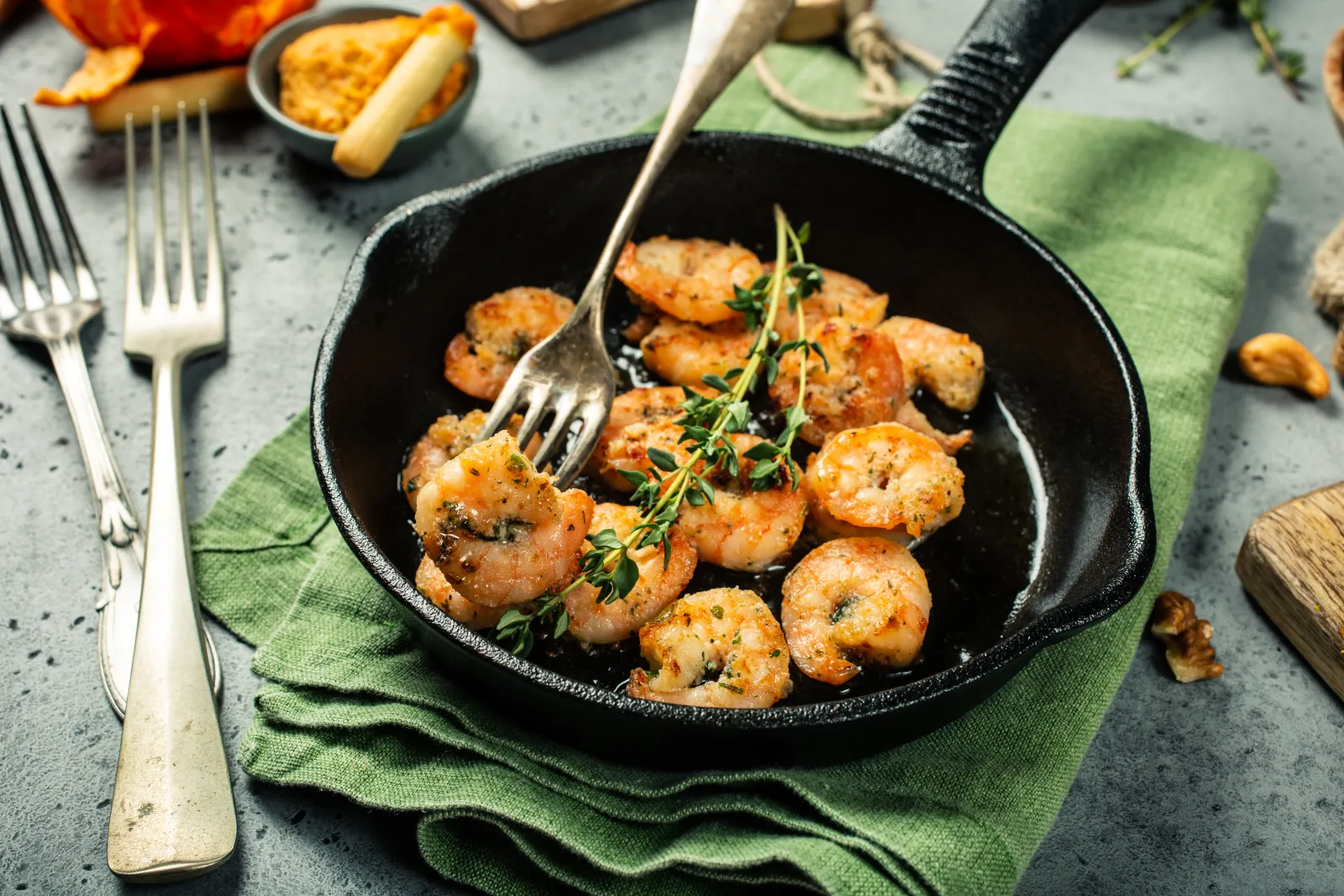 Camarones al mojo de ajo, jugosos y con el ajo dorado
