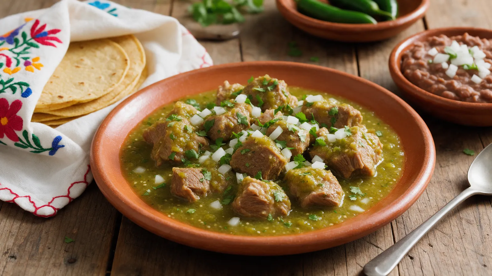Carne de puerco en salsa verde con papas o verdolagas