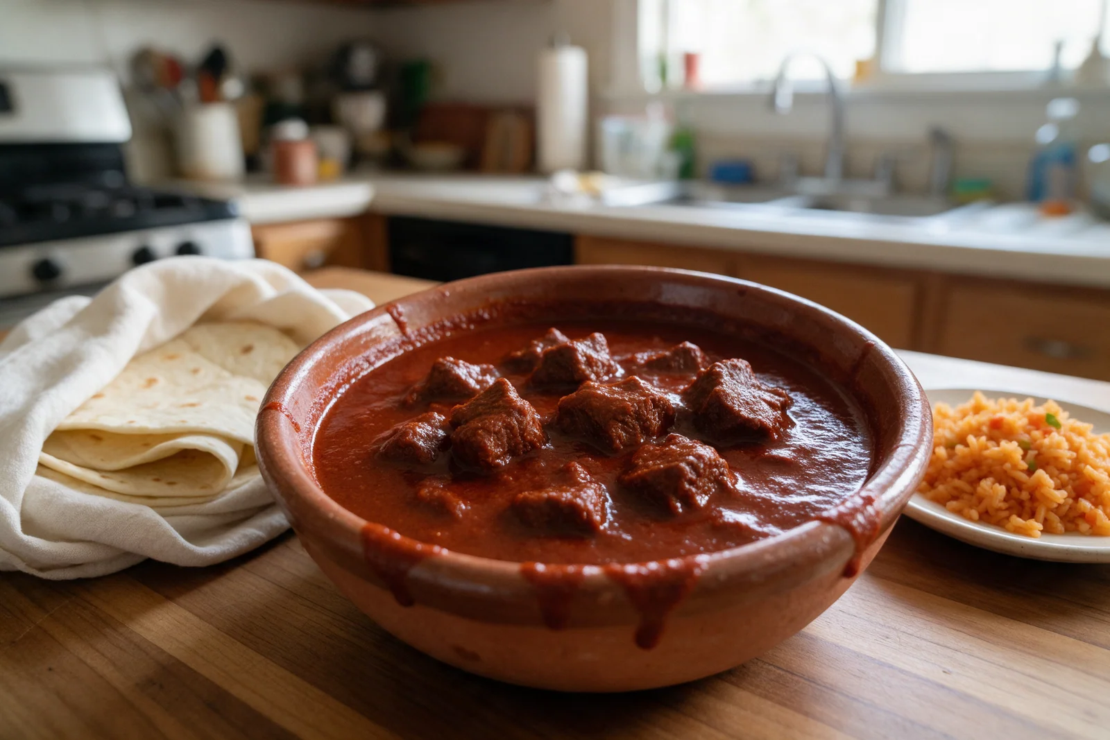 Chile colorado de res, receta norteña con guajillo y ancho