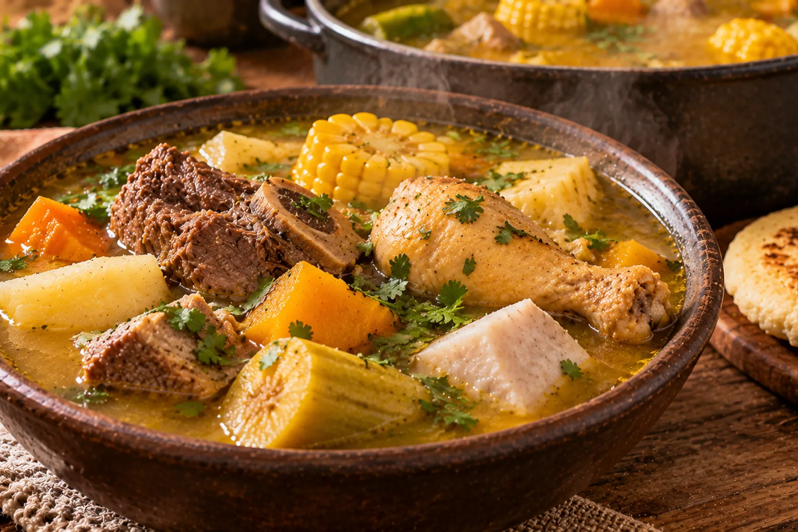 Cruzado venezolano, receta de res y gallina en una olla