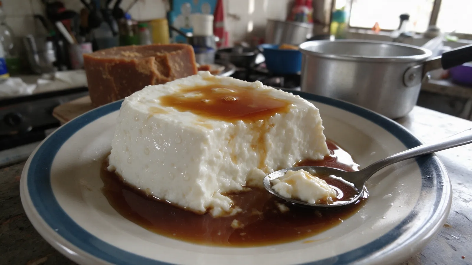 Cuajada con melao, receta casera con cuajo y melao de panela