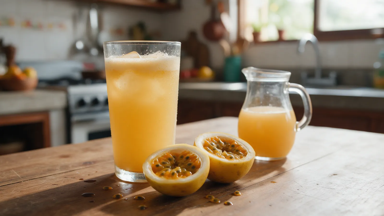 Jugo de maracuyá colombiano, en agua o en leche sin cortarse