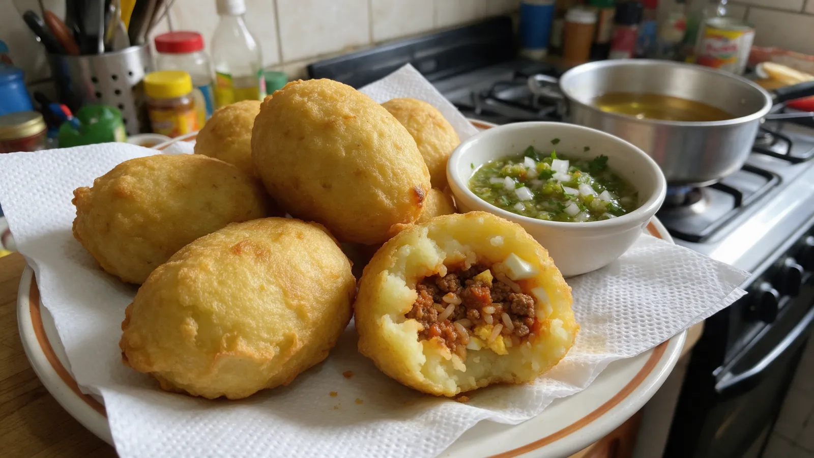 Papas rellenas colombianas, receta para que no revienten