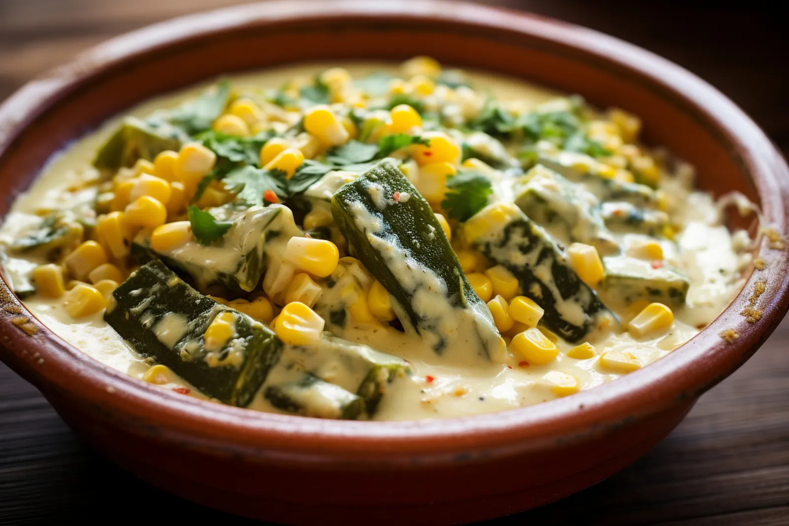 Rajas con crema y elote