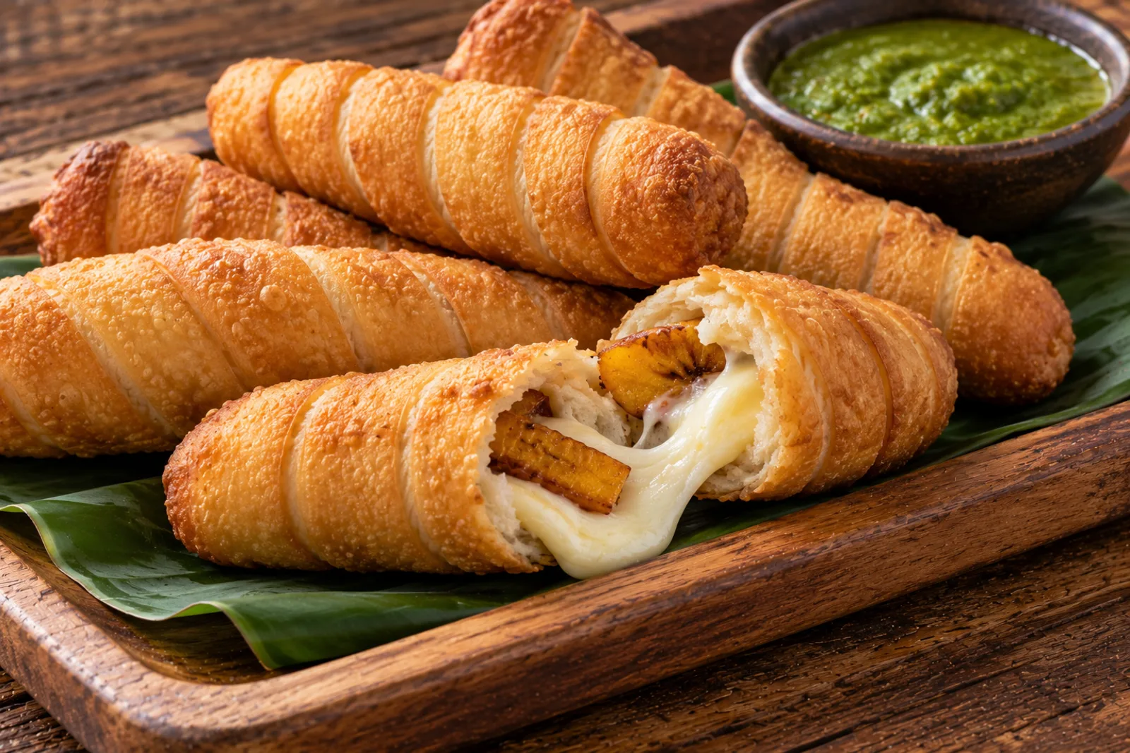 Tequeyoyos venezolanos, tequeños con plátano maduro y queso