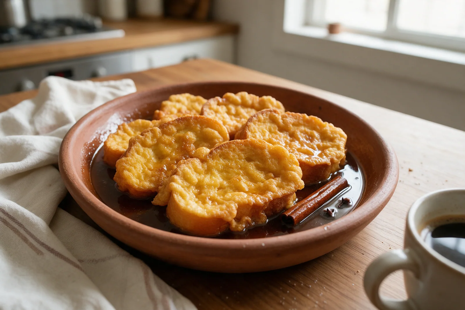 Torrejas con miel de piloncillo, receta fácil con bolillo